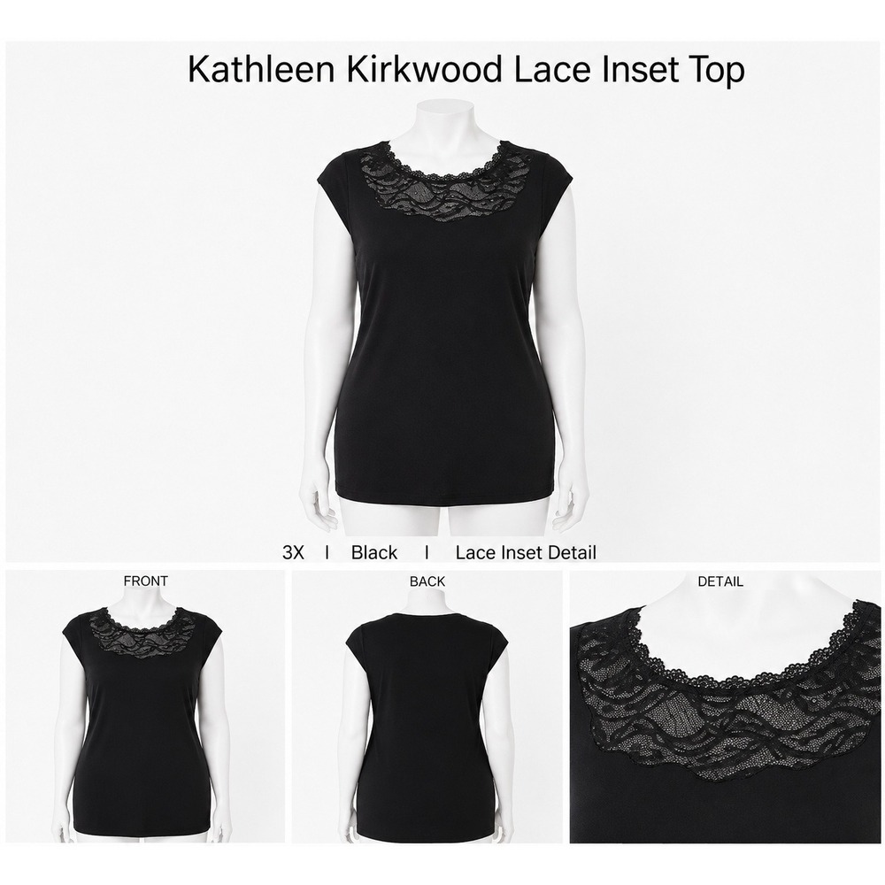 Kathleen Kirkwood UnderCover Agent Lace Inset Padded Cap Sleeve Top Black 3X NEW